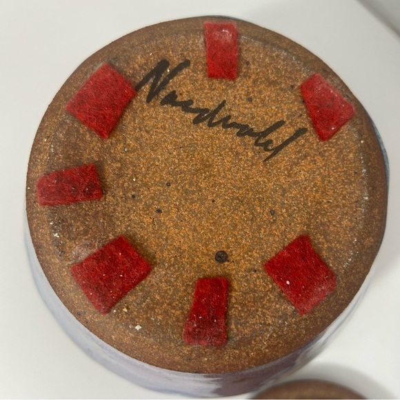 Studio Art Pottery Ginger Jar Urn Canister Lid Signed Blue Purple  Rustic - Picture 7 of 7